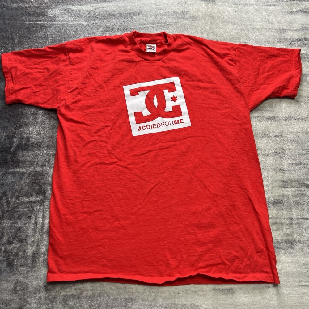 Vintage Y2K DC Shoes Jesus Christ Parody T Shirt Red 3XL‎ JC Died For Me